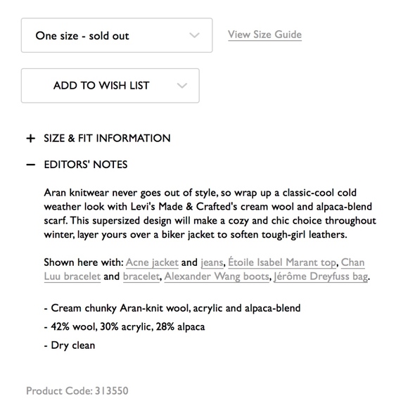 Levis Made & Crafted Cream Chunky Scarf - Picture 5 of 5